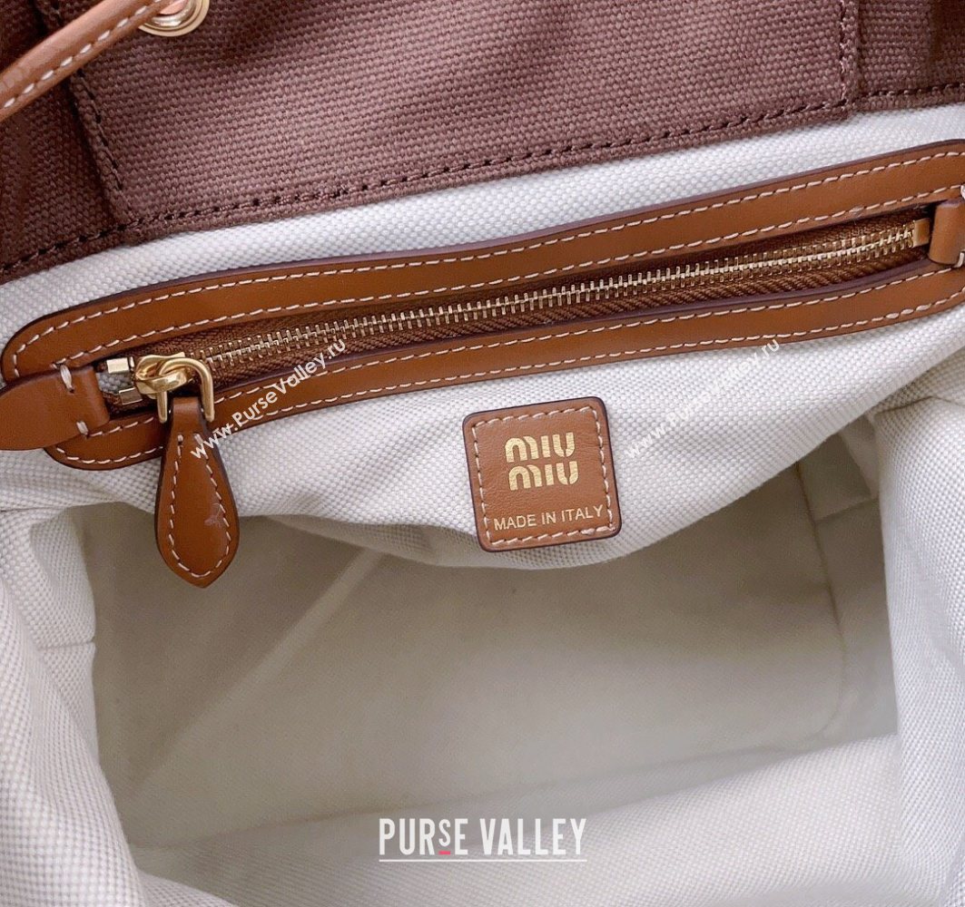Miu Miu Canvas and leather backpack bag Cocoa Brown 2025 5BZ042 (JD-251121087)