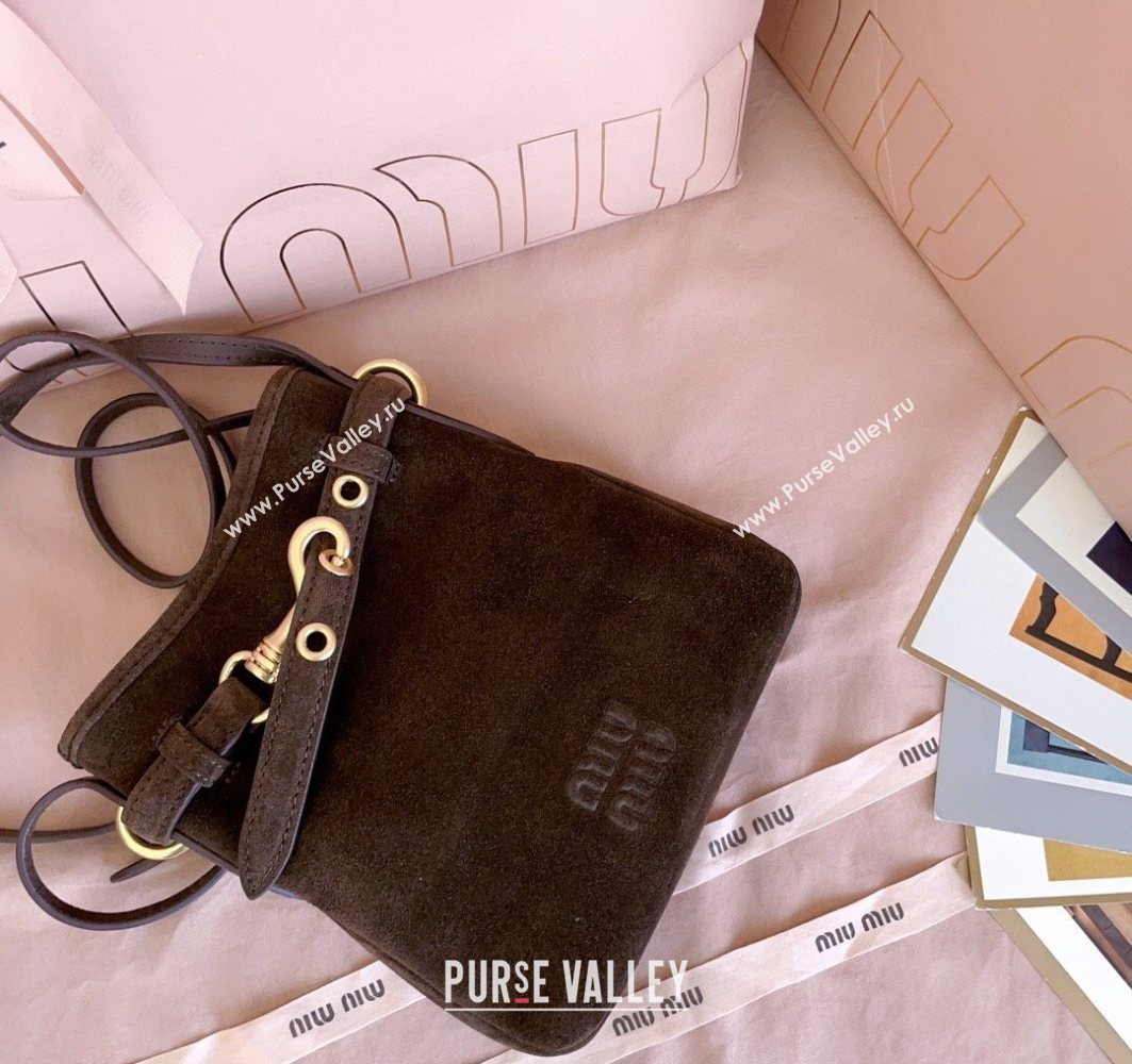 Miu Miu Suede Pouch Mini Bag Dark Brown 2025 5NR461 (JD-251121041)
