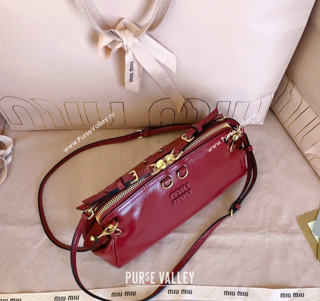 Miu Miu Leather Clutch Shoulder Bag Ruby Red 2025 5BF131 (JD-251121043)