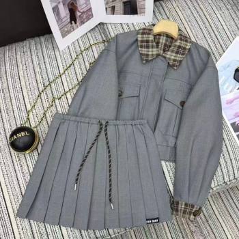 Miu Miu Jacket and Skirt Set Grey 2025 MM1204 (QI-251201021)