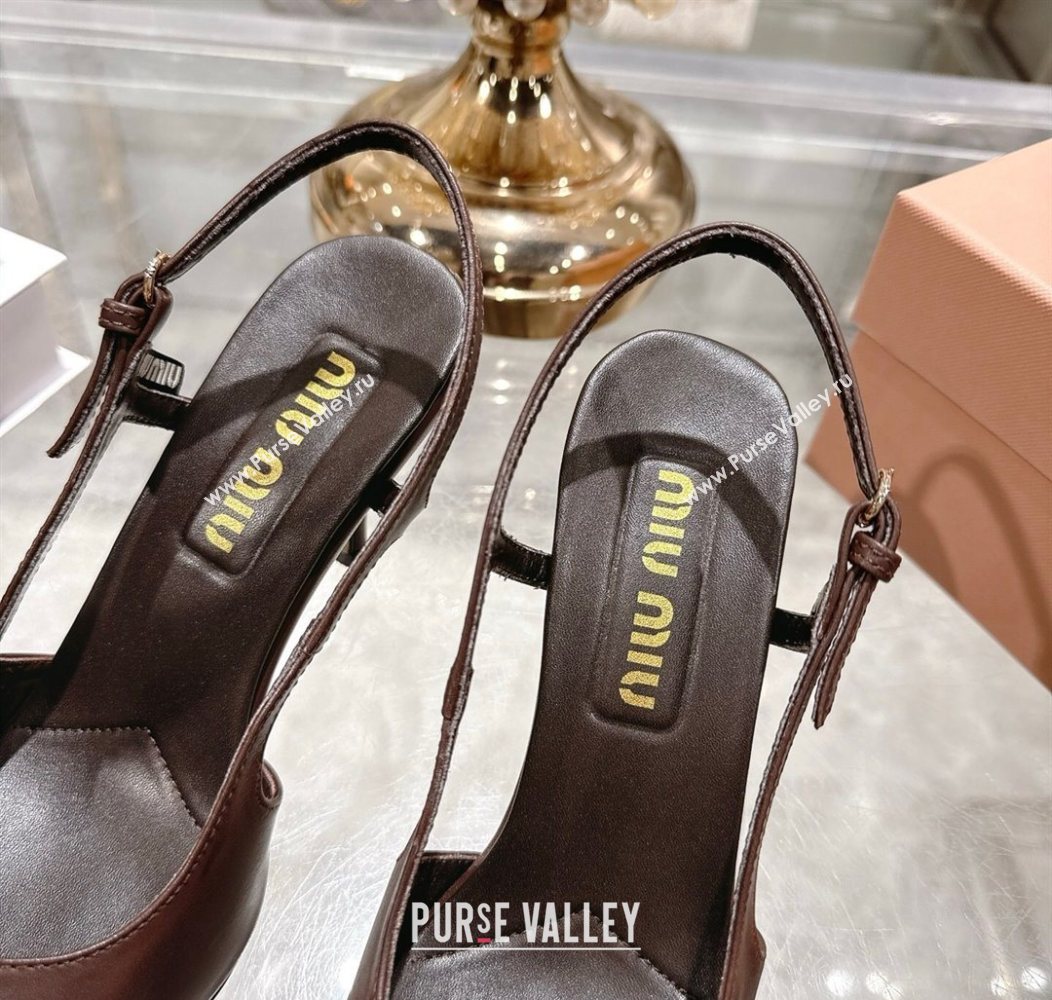 Miu Miu Calf Leather Slingbacks Pump 7.5cm Dark Brown 2025 5I546E (MD-251208032)