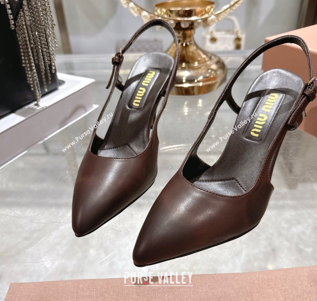 Miu Miu Calf Leather Slingbacks Pump 7.5cm Dark Brown 2025 5I546E (MD-251208032)
