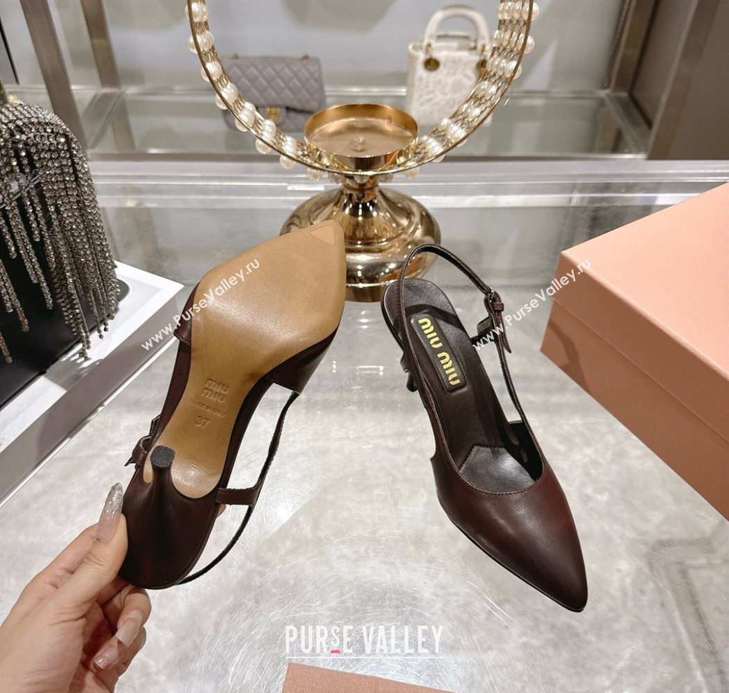 Miu Miu Calf Leather Slingbacks Pump 7.5cm Dark Brown 2025 5I546E (MD-251208032)