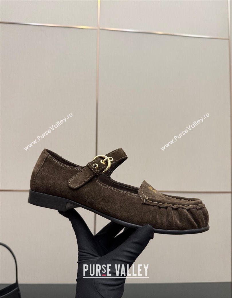 Miu Miu Suede Loafers with Strap Dark Brown 2025 5D563E (SS-251208010)