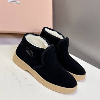 Miu Miu Suede and shearling slip-on booties Black 2025 5T558E (MD-251208035)