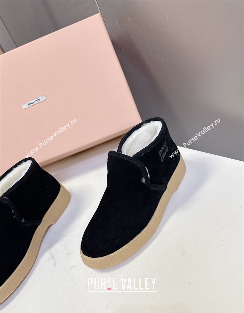 Miu Miu Suede and shearling slip-on booties Black 2025 5T558E (MD-251208035)