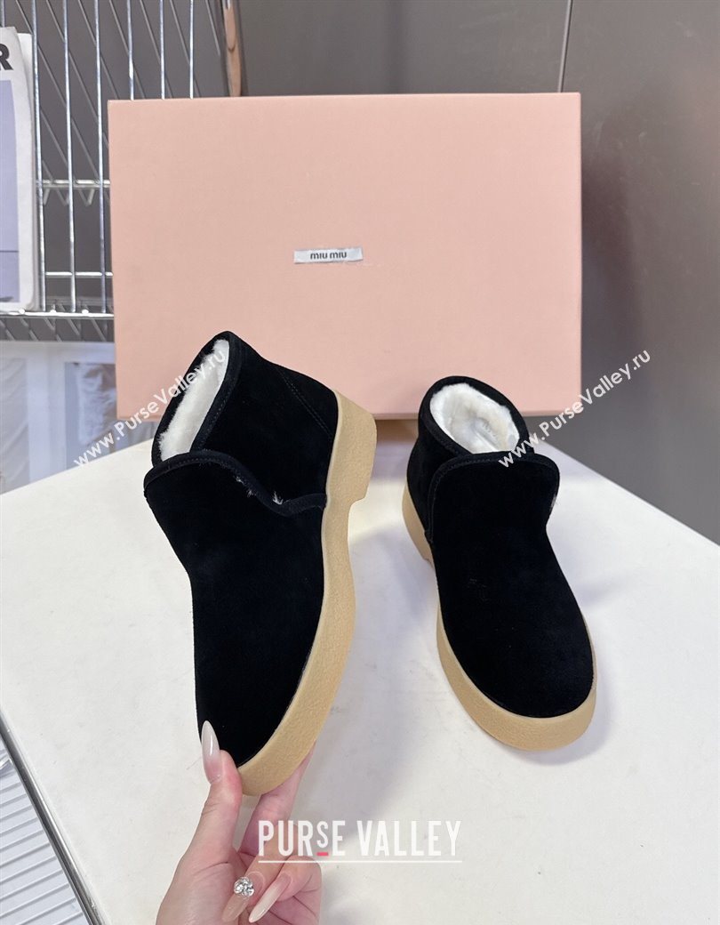 Miu Miu Suede and shearling slip-on booties Black 2025 5T558E (MD-251208035)