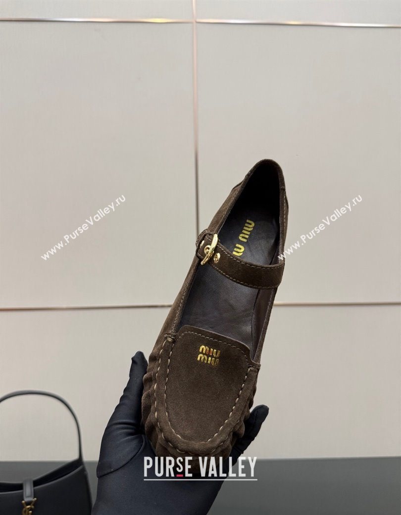 Miu Miu Suede Loafers with Strap Dark Brown 2025 5D563E (SS-251208010)