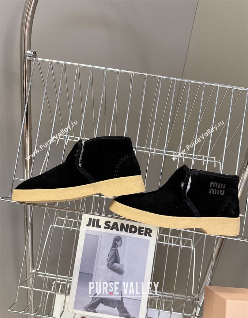 Miu Miu Suede and shearling slip-on booties Black 2025 5T558E (MD-251208035)