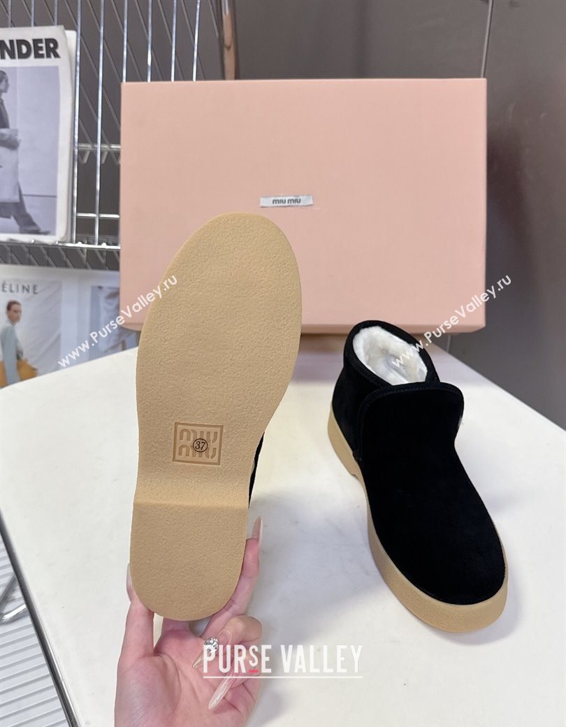 Miu Miu Suede and shearling slip-on booties Black 2025 5T558E (MD-251208035)