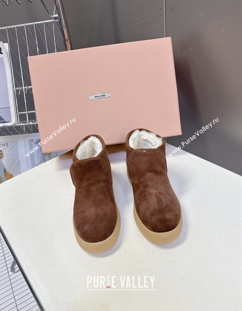 Miu Miu Suede and shearling slip-on booties Cocoa Brown 2025 5T558E (MD-251208034)