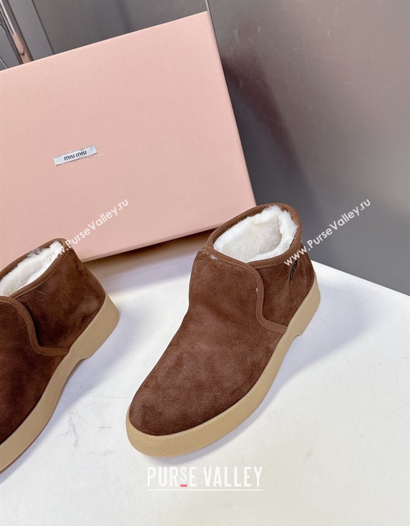 Miu Miu Suede and shearling slip-on booties Cocoa Brown 2025 5T558E (MD-251208034)