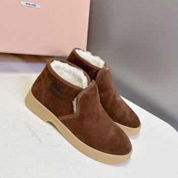 Miu Miu Suede and shearling slip-on booties Cocoa Brown 2025 5T558E (MD-251208034)