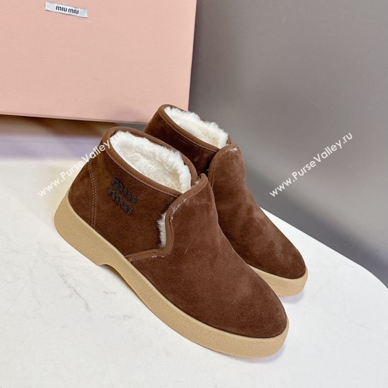 Miu Miu Suede and shearling slip-on booties Cocoa Brown 2025 5T558E (MD-251208034)