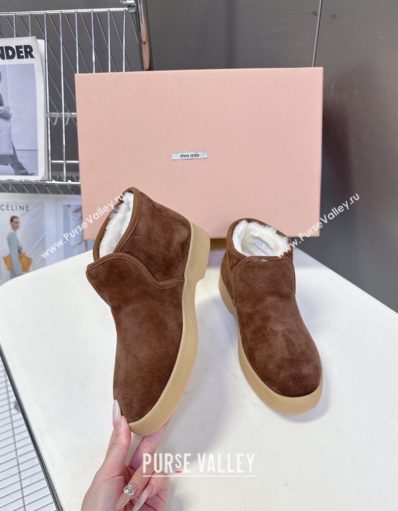 Miu Miu Suede and shearling slip-on booties Cocoa Brown 2025 5T558E (MD-251208034)