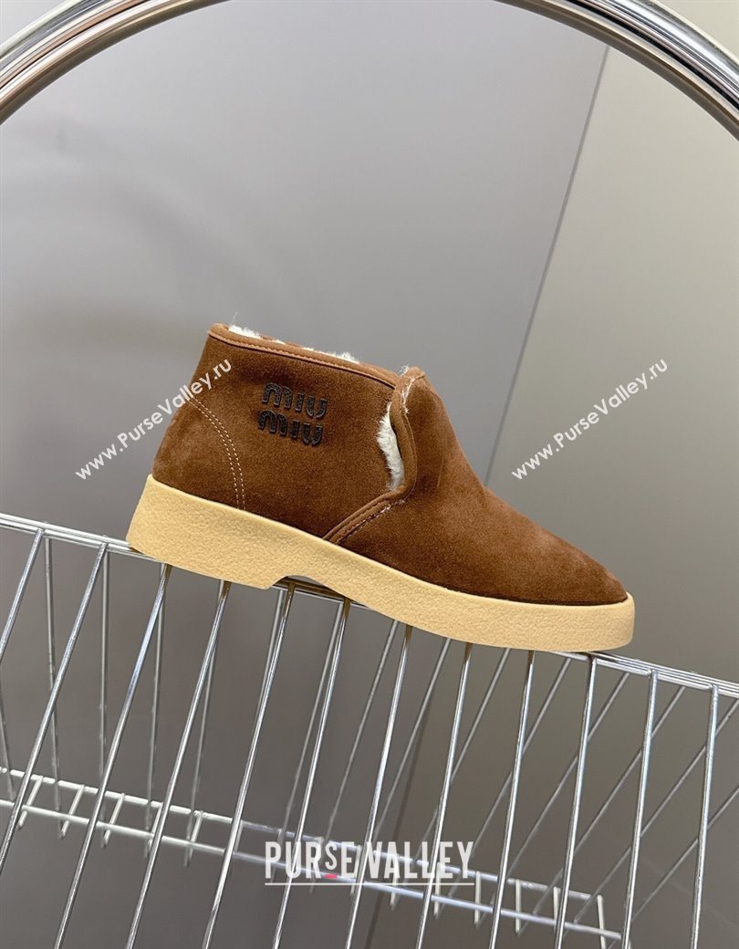 Miu Miu Suede and shearling slip-on booties Cocoa Brown 2025 5T558E (MD-251208034)
