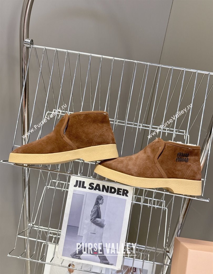 Miu Miu Suede and shearling slip-on booties Cocoa Brown 2025 5T558E (MD-251208034)