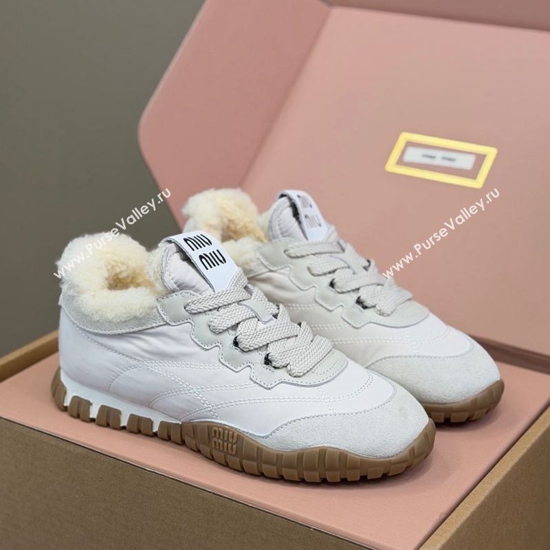 Miu Miu Tyre technical fabric and suede sneakers White 2025 5E417E (KL-251208045)