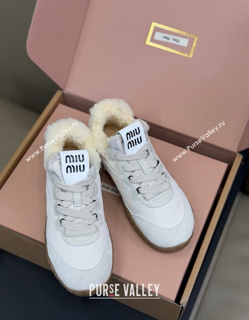 Miu Miu Tyre technical fabric and suede sneakers White 2025 5E417E (KL-251208045)