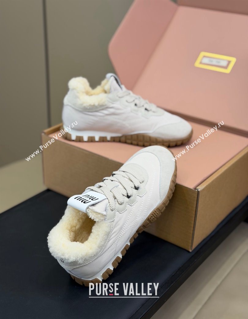 Miu Miu Tyre technical fabric and suede sneakers White 2025 5E417E (KL-251208045)