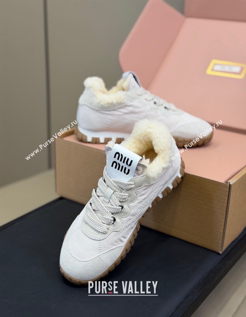 Miu Miu Tyre technical fabric and suede sneakers White 2025 5E417E (KL-251208045)