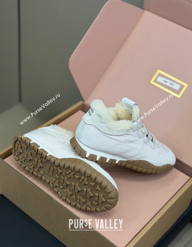 Miu Miu Tyre technical fabric and suede sneakers White 2025 5E417E (KL-251208045)