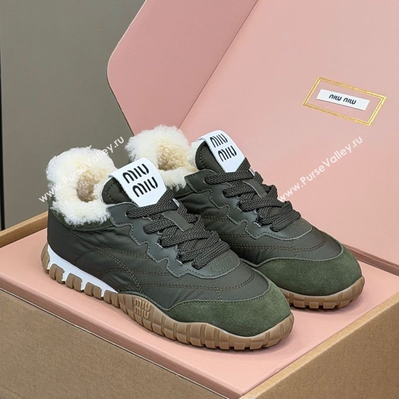 Miu Miu Tyre technical fabric and suede sneakers Green 2025 5E417E (KL-251208047)
