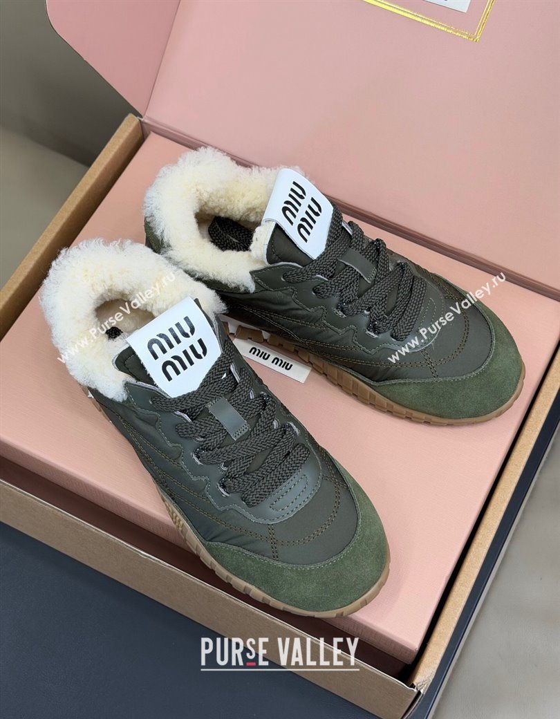 Miu Miu Tyre technical fabric and suede sneakers Green 2025 5E417E (KL-251208047)