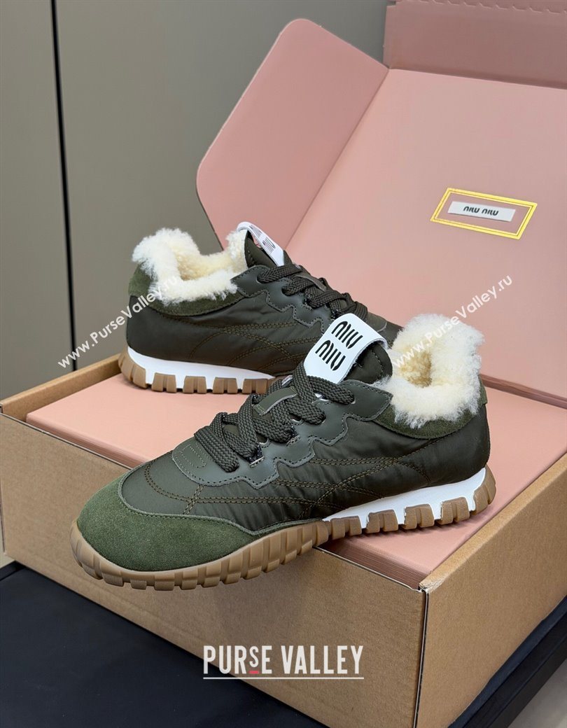Miu Miu Tyre technical fabric and suede sneakers Green 2025 5E417E (KL-251208047)