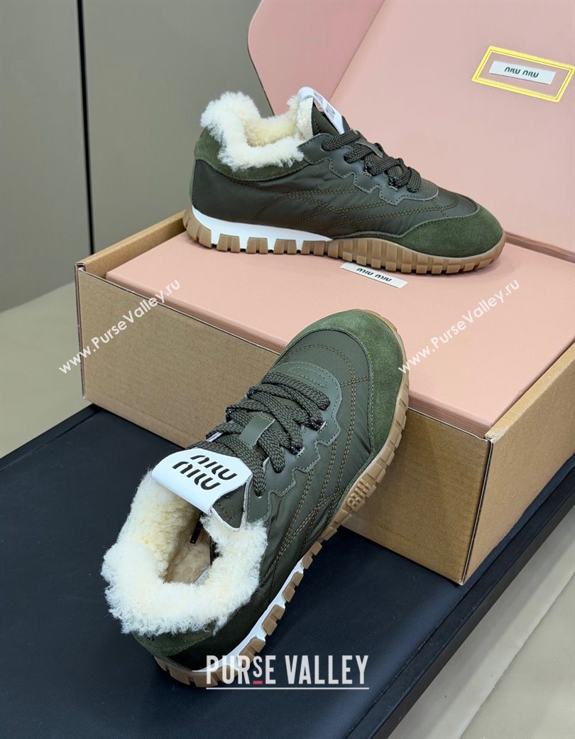 Miu Miu Tyre technical fabric and suede sneakers Green 2025 5E417E (KL-251208047)