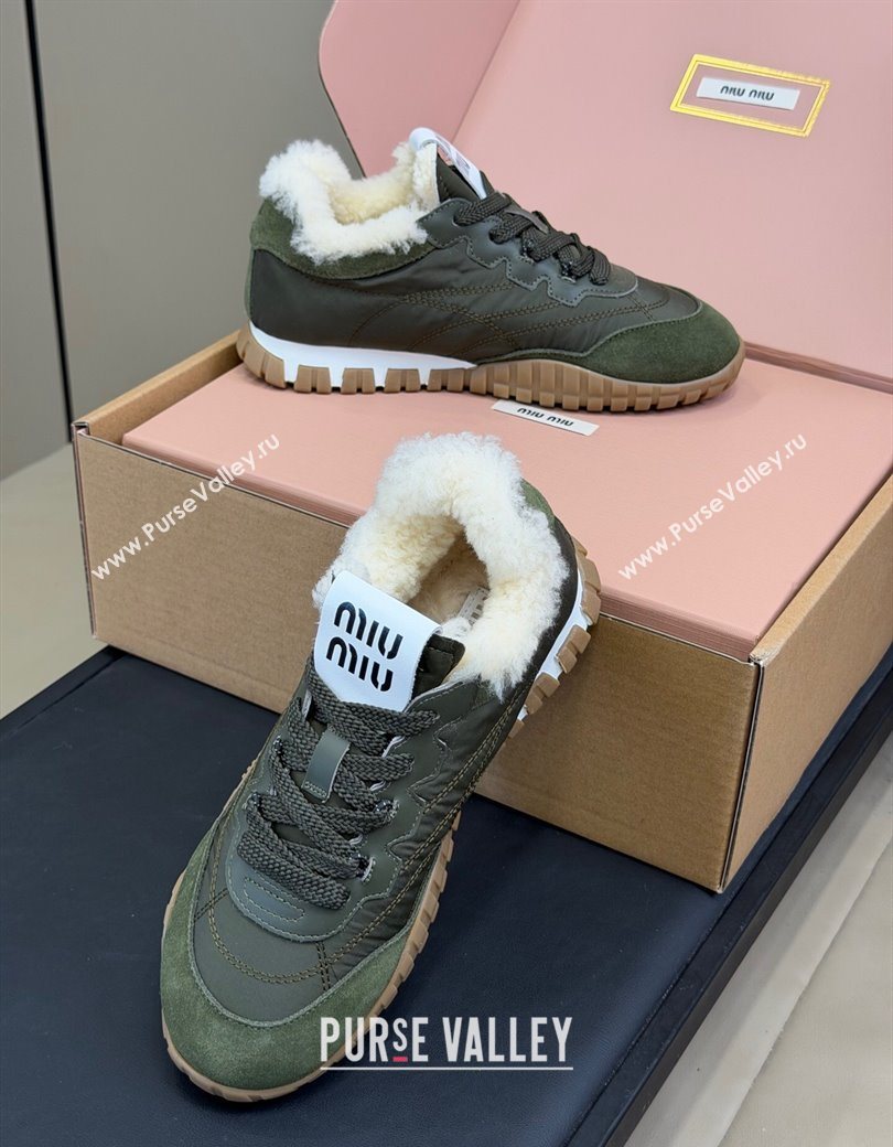 Miu Miu Tyre technical fabric and suede sneakers Green 2025 5E417E (KL-251208047)