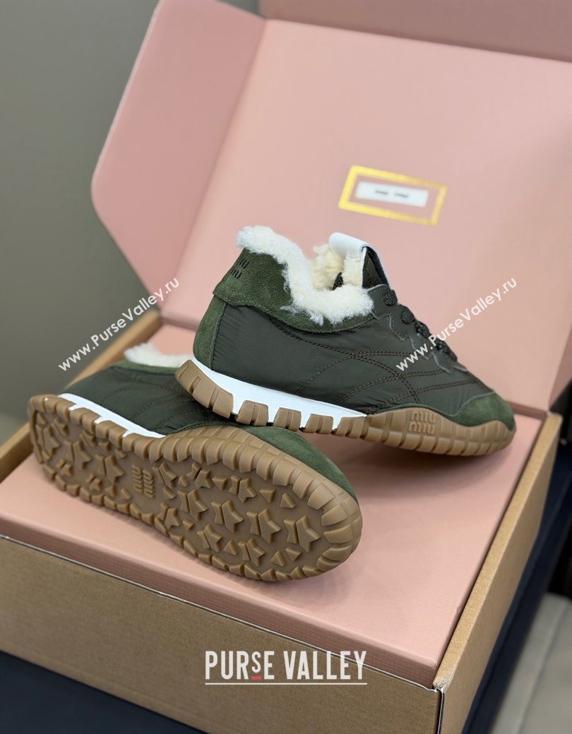 Miu Miu Tyre technical fabric and suede sneakers Green 2025 5E417E (KL-251208047)