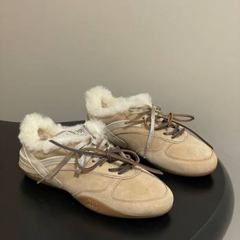 Miu Miu Gymnasium Sneakers in Suede and Wool Beige 2025 1208 (MD-251208054)