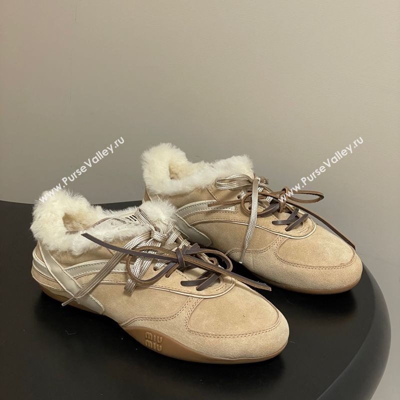 Miu Miu Gymnasium Sneakers in Suede and Wool Beige 2025 1208 (MD-251208054)