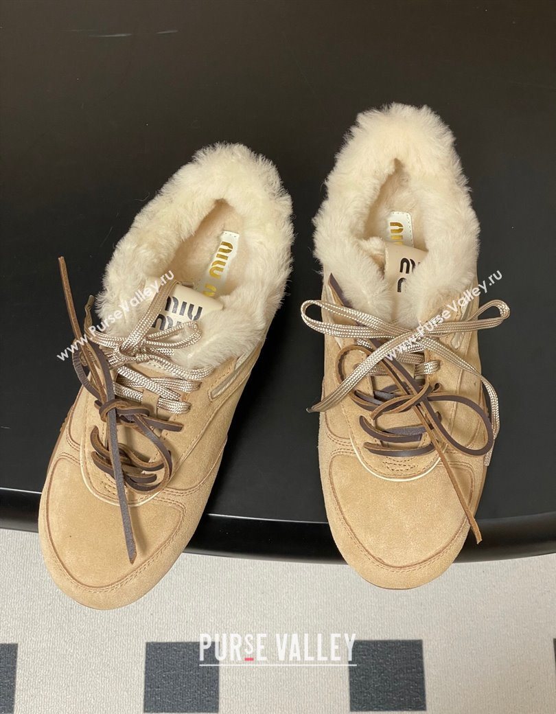 Miu Miu Gymnasium Sneakers in Suede and Wool Beige 2025 1208 (MD-251208054)