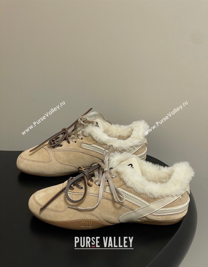 Miu Miu Gymnasium Sneakers in Suede and Wool Beige 2025 1208 (MD-251208054)