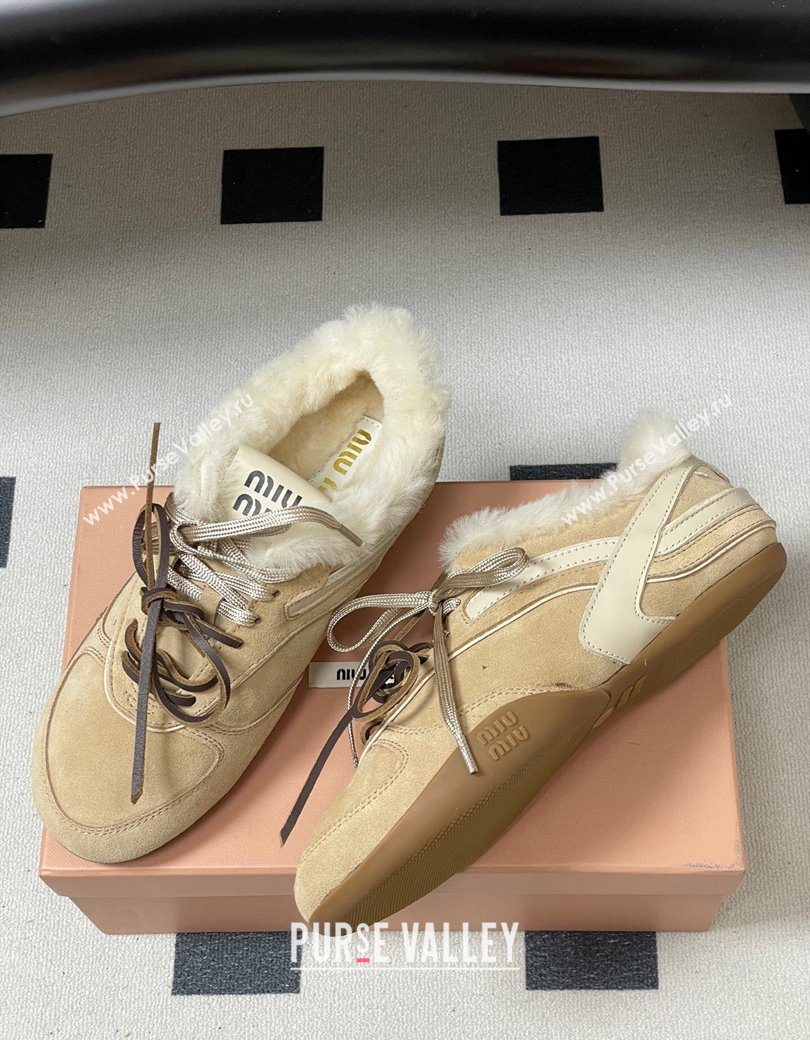 Miu Miu Gymnasium Sneakers in Suede and Wool Beige 2025 1208 (MD-251208054)