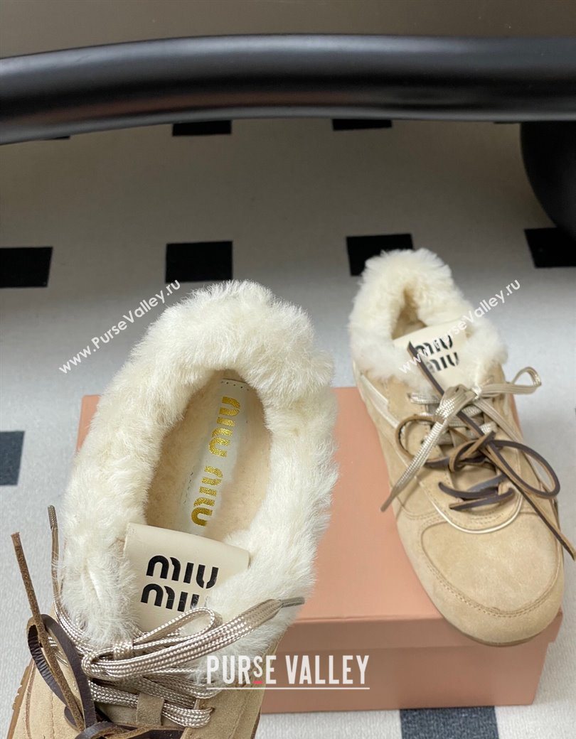 Miu Miu Gymnasium Sneakers in Suede and Wool Beige 2025 1208 (MD-251208054)