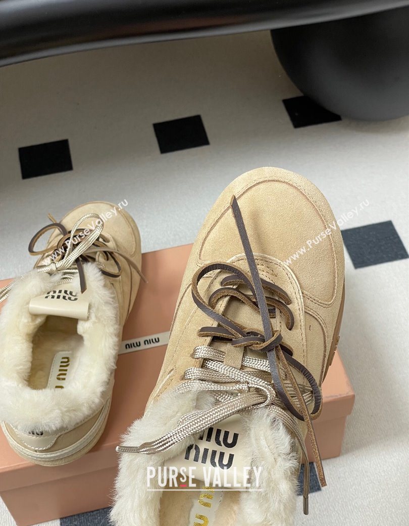 Miu Miu Gymnasium Sneakers in Suede and Wool Beige 2025 1208 (MD-251208054)