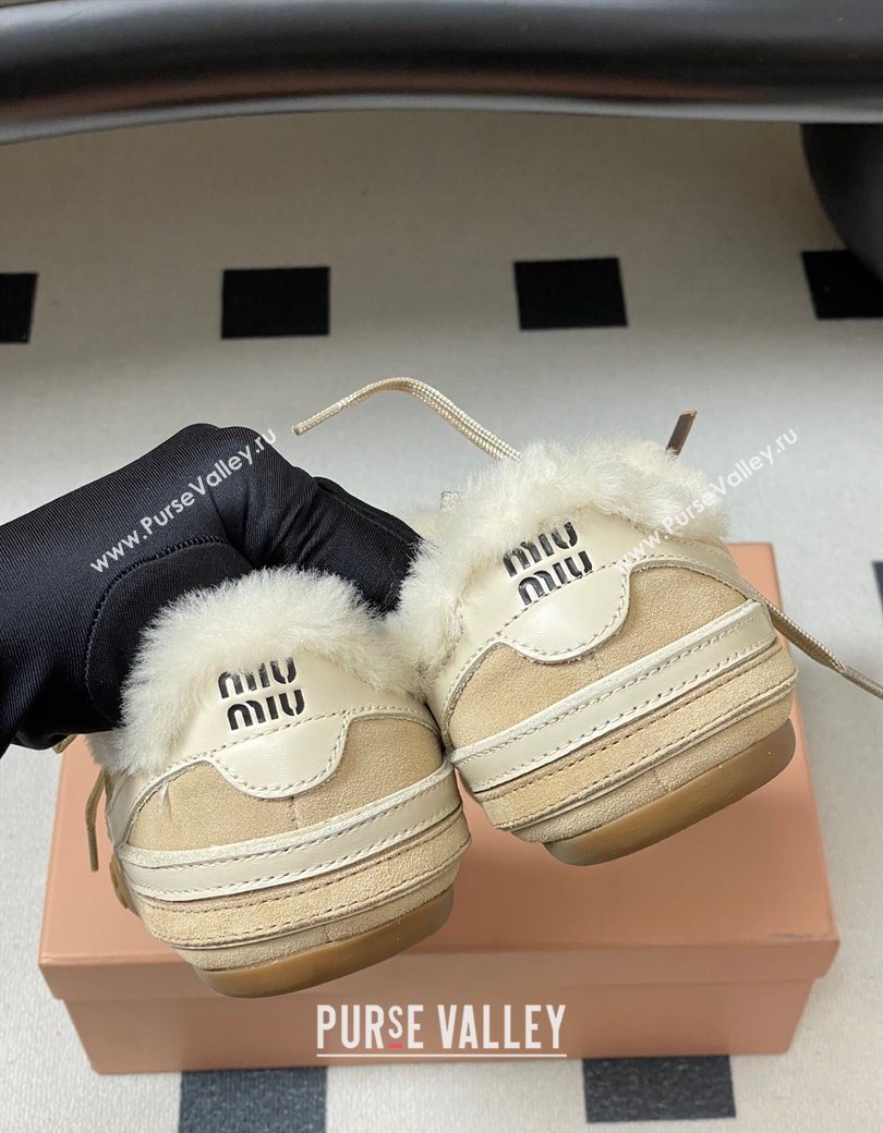 Miu Miu Gymnasium Sneakers in Suede and Wool Beige 2025 1208 (MD-251208054)
