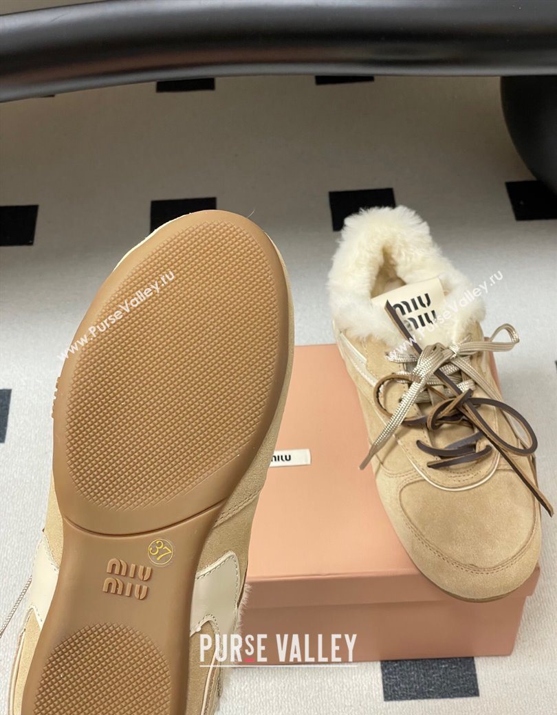 Miu Miu Gymnasium Sneakers in Suede and Wool Beige 2025 1208 (MD-251208054)