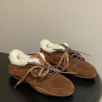 Miu Miu Gymnasium Sneakers in Suede and Wool Dark Brown 2025 1208 (MD-251208055)