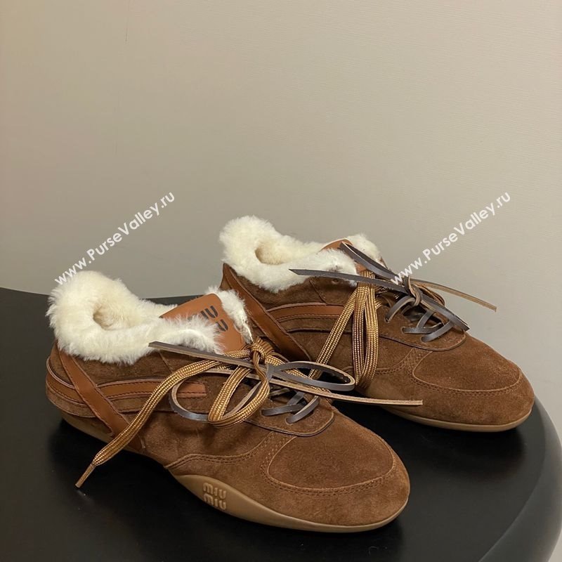 Miu Miu Gymnasium Sneakers in Suede and Wool Dark Brown 2025 1208 (MD-251208055)