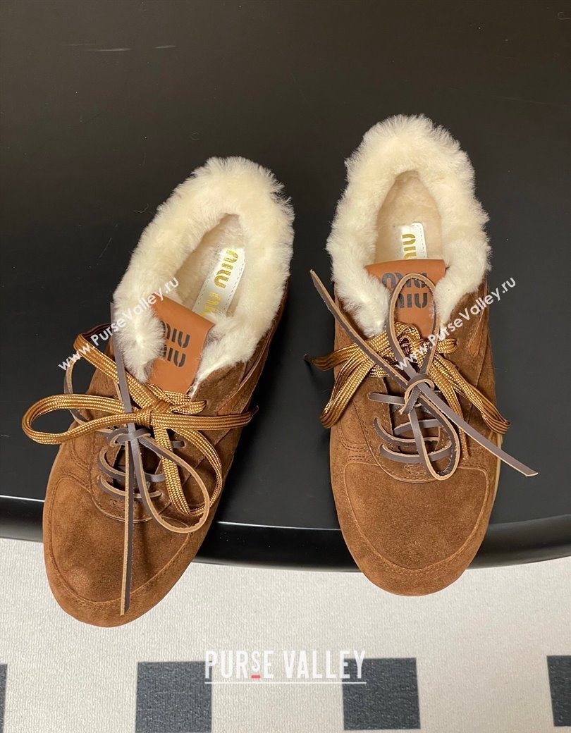 Miu Miu Gymnasium Sneakers in Suede and Wool Dark Brown 2025 1208 (MD-251208055)