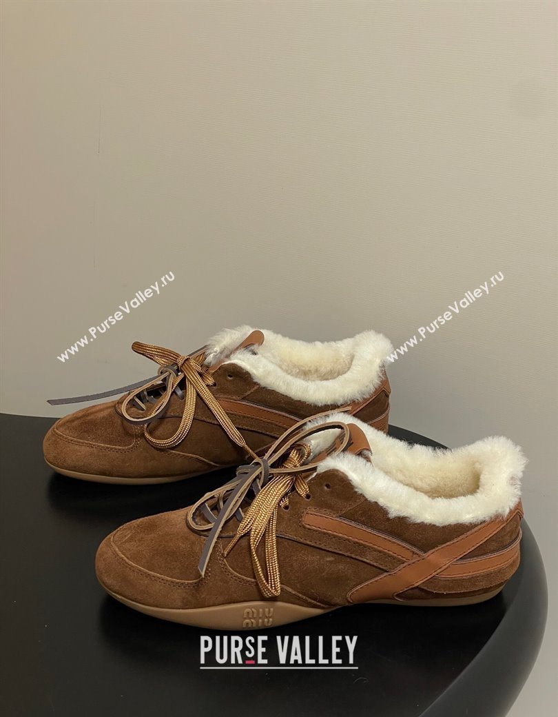 Miu Miu Gymnasium Sneakers in Suede and Wool Dark Brown 2025 1208 (MD-251208055)