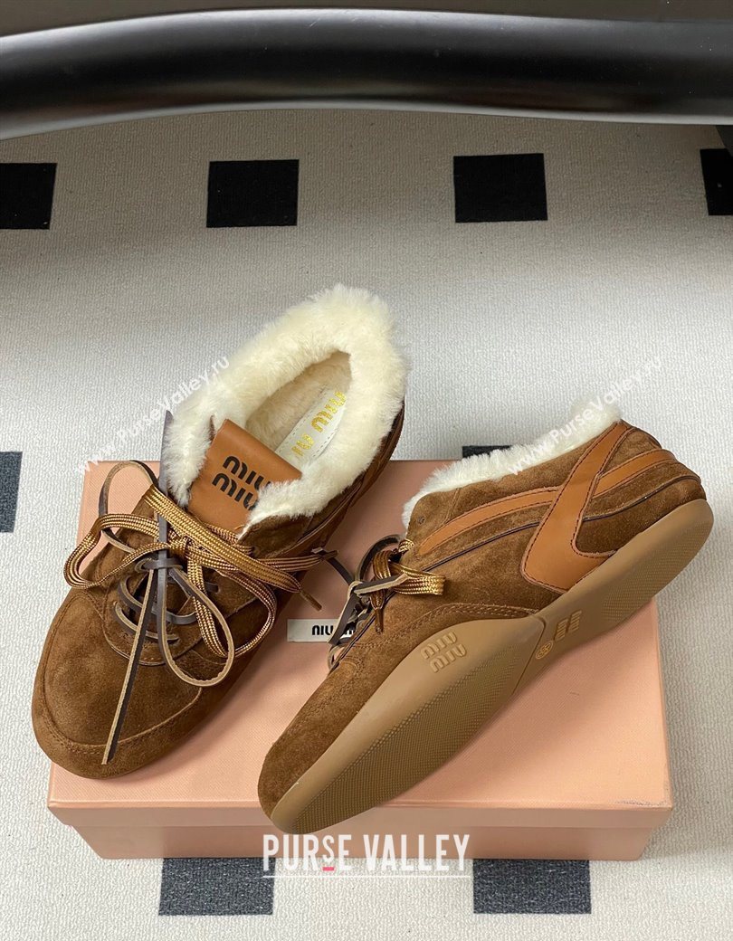 Miu Miu Gymnasium Sneakers in Suede and Wool Dark Brown 2025 1208 (MD-251208055)