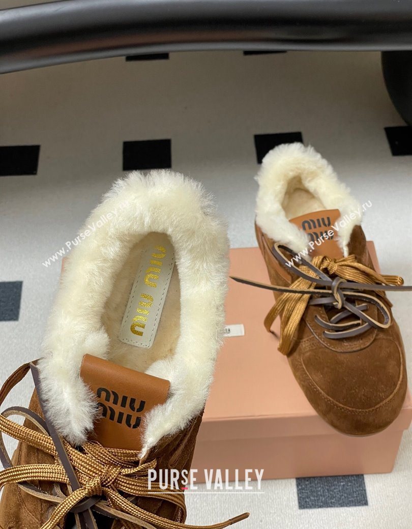 Miu Miu Gymnasium Sneakers in Suede and Wool Dark Brown 2025 1208 (MD-251208055)