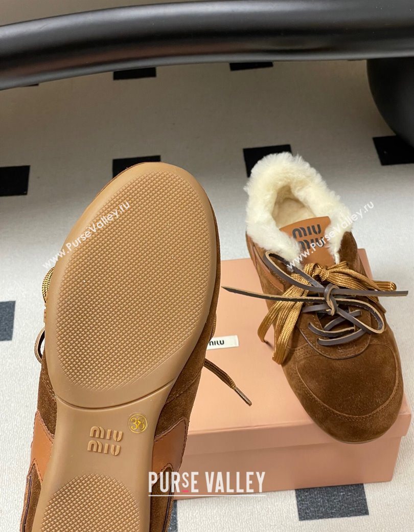 Miu Miu Gymnasium Sneakers in Suede and Wool Dark Brown 2025 1208 (MD-251208055)