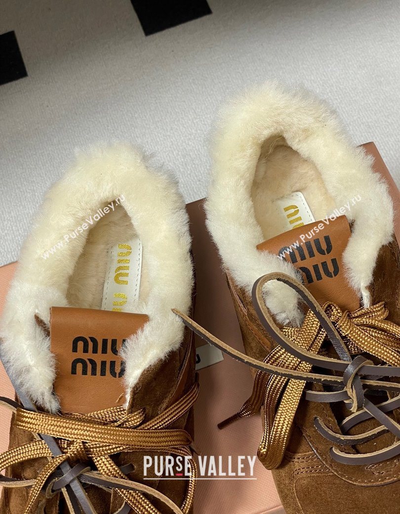 Miu Miu Gymnasium Sneakers in Suede and Wool Dark Brown 2025 1208 (MD-251208055)