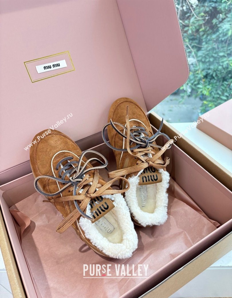 Miu Miu Gymnasium Sneakers in Suede and Wool Light Brown 2025 G086 (MD-251208058)